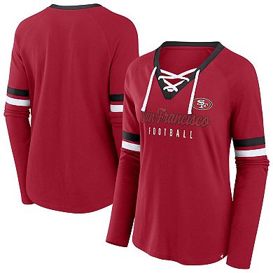 Women's Fanatics Scarlet San Francisco 49ers Plus Size Lace-Up V-Neck Long Sleeve T-Shirt