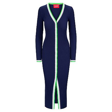 Women's STAUD College Navy Seattle Seahawks Shoko Knit Button-Up V-Neck Sweater Dress