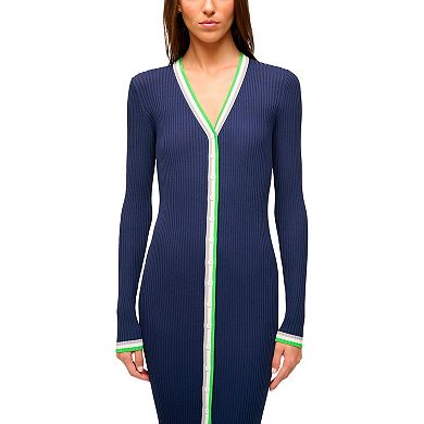 Women's STAUD College Navy Seattle Seahawks Shoko Knit Button-Up V-Neck Sweater Dress