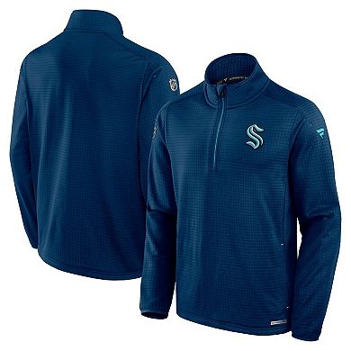 Men's Fanatics Navy Seattle Kraken Authentic Pro Rink Quarter-Zip Jacket