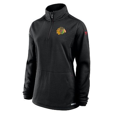 Women's Fanatics Black Chicago Blackhawks Authentic Pro Rink Lightweight Quarter-Zip Pullover Sweatshirt