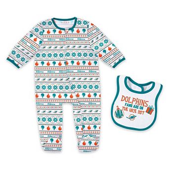Newborn & Infant WEAR by Erin Andrews Miami Dolphins Allover Print Full-Zip Sleeper & Bib Set