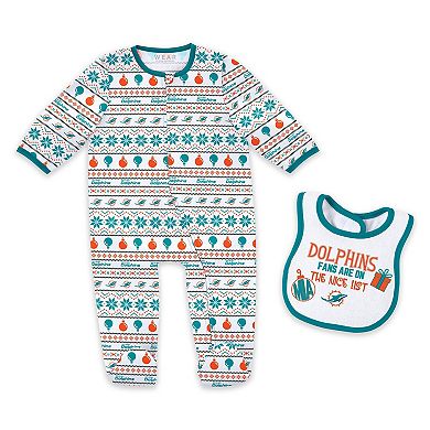 Newborn & Infant WEAR by Erin Andrews Miami Dolphins Allover Print Full-Zip Sleeper & Bib Set