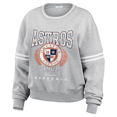 Women's WEAR by Erin Andrews Heather Gray Houston Astros Domestic Crest Pullover Sweatshirt