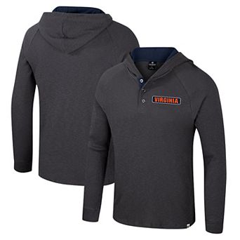 Men's Colosseum Charcoal Virginia Cavaliers Dujour Ralgan Long Sleeve Henley Hoodie T-Shirt