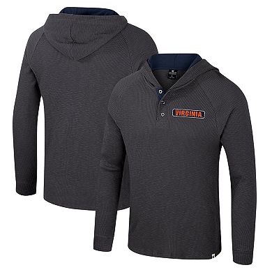 Men's Colosseum Charcoal Virginia Cavaliers Dujour Ralgan Long Sleeve Henley Hoodie T-Shirt