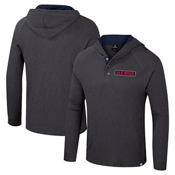 Men's Colosseum Charcoal Ole Miss Rebels Dujour Ralgan Long Sleeve Henley Hoodie T-Shirt