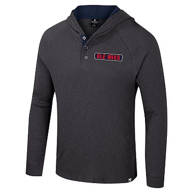 Men's Colosseum Charcoal Ole Miss Rebels Dujour Ralgan Long Sleeve Henley Hoodie T-Shirt