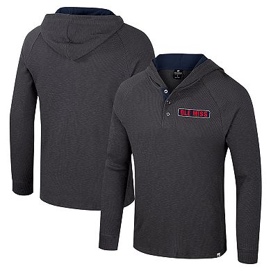 Men's Colosseum Charcoal Ole Miss Rebels Dujour Ralgan Long Sleeve Henley Hoodie T-Shirt
