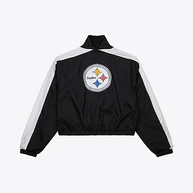 Women's Mitchell & Ness Black Pittsburgh Steelers Nylon Cropped Full-Zip Jacket