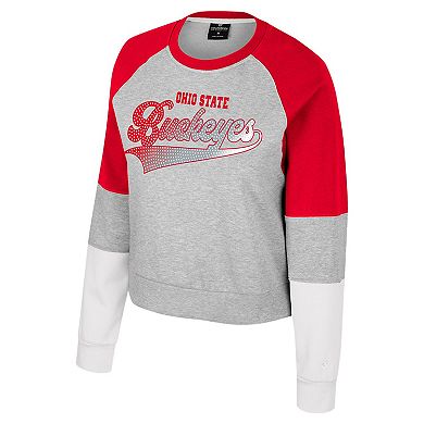 Women's Colosseum Heather Gray Ohio State Buckeyes Katinka Rhinestone Scoop Neck Pullover Sweatshirt