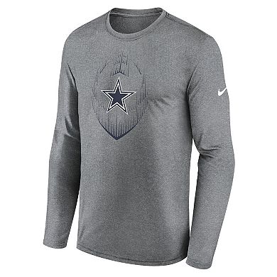 Men's Nike Heather Gray Dallas Cowboys Icon Legend Performance Long Sleeve T-Shirt