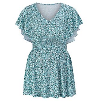 Maternity Shirts Women's V Neck Floral Maternity Tops Smocked Ruffle Hem Tunic Blouse For Women