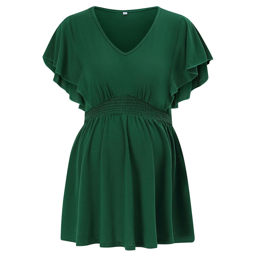 Teal Oversized V-Neck Maternity Blouse