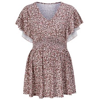 Maternity Shirts Women's V Neck Floral Maternity Tops Smocked Ruffle Hem Tunic Blouse For Women