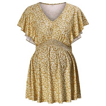 Maternity Shirts Women's V Neck Floral Maternity Tops Smocked Ruffle Hem Tunic Blouse For Women