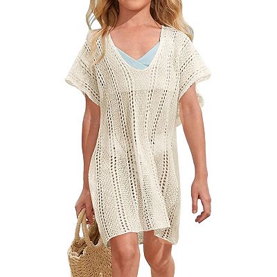 Lace Long Crochet Cover Up Dress Bohemian Beach Dress SOCIALA Women's  Crochet Swimsuit Cover Up Loose