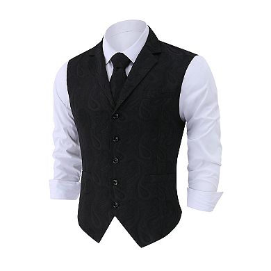 Men's Paisley Suit Vest and Tie Set Classic Floral Necktie Pocket Square Gothic Waistcoat for Tuxedo