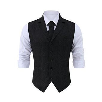 Men's Paisley Suit Vest and Tie Set Classic Floral Necktie Pocket Square Gothic Waistcoat for Tuxedo