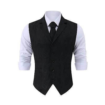 Hisdern Paisley herenvest. Bloemen jacquard, stropdas pocket vierkante zakdoek. Bruiloftsfeest, zakelijke pasmaat vest-pak set, XS - 6XL, Goud en