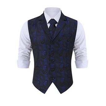 Men's Paisley Suit Vest and Tie Set Classic Floral Necktie Pocket Square Gothic Waistcoat for Tuxedo