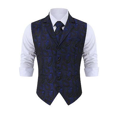 Men's Paisley Suit Vest and Tie Set Classic Floral Necktie Pocket