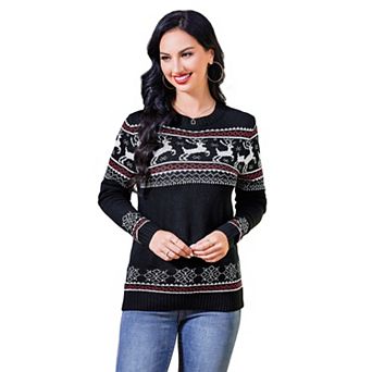 Women's Long Sleeve Ugly Christmas Sweater Reindeer Knit Pullover Tops