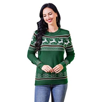 Women's Long Sleeve Ugly Christmas Sweater Reindeer Knit Pullover Tops