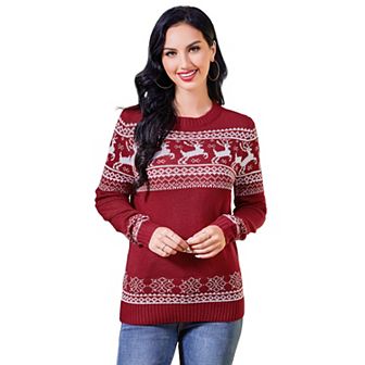 Women's Long Sleeve Ugly Christmas Sweater Reindeer Knit Pullover Tops