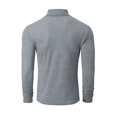 Men's Stretch Muscle Tshirts Turtleneck Long Sleeve Knit Tees Casual Slim Fit Basic Shirt Tops