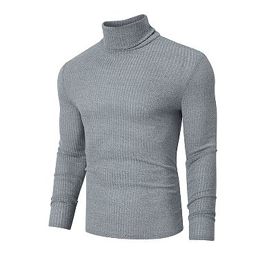 Men's Stretch Muscle Tshirts Turtleneck Long Sleeve Knit Tees Casual Slim Fit Basic Shirt Tops