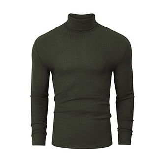 Men's Stretch Muscle Tshirts Turtleneck Long Sleeve Knit Tees Casual Slim Fit Basic Shirt Tops
