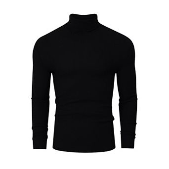 Men's Stretch Muscle Tshirts Turtleneck Long Sleeve Knit Tees Casual Slim Fit Basic Shirt Tops
