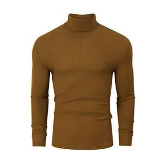 Men's Stretch Muscle Tshirts Turtleneck Long Sleeve Knit Tees Casual Slim Fit Basic Shirt Tops