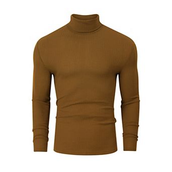 Men's Stretch Muscle Tshirts Turtleneck Long Sleeve Knit Tees Casual Slim Fit Basic Shirt Tops