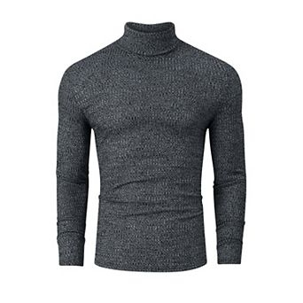 Men's Stretch Muscle Tshirts Turtleneck Long Sleeve Knit Tees Casual Slim Fit Basic Shirt Tops