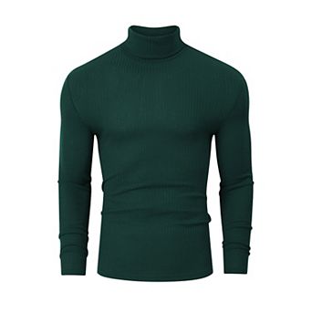 Men's Stretch Muscle Tshirts Turtleneck Long Sleeve Knit Tees Casual Slim Fit Basic Shirt Tops