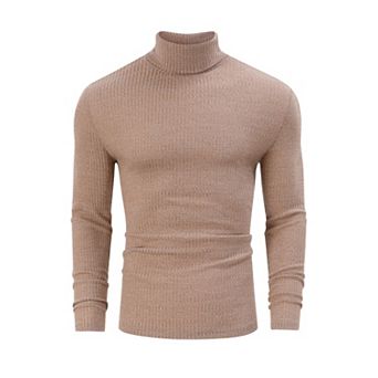 Men's Stretch Muscle Tshirts Turtleneck Long Sleeve Knit Tees Casual Slim Fit Basic Shirt Tops