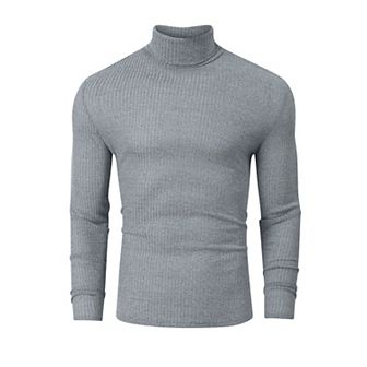 Men's Stretch Muscle Tshirts Turtleneck Long Sleeve Knit Tees Casual Slim Fit Basic Shirt Tops