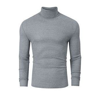 Men's Stretch Muscle Tshirts Turtleneck Long Sleeve Knit Tees Casual Slim Fit Basic Shirt Tops