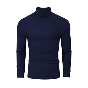 Men's Stretch Muscle Tshirts Turtleneck Long Sleeve Knit Tees Casual Slim Fit Basic Shirt Tops
