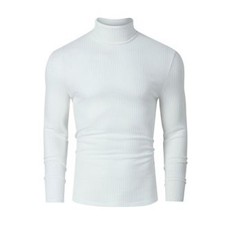 Men's Stretch Muscle Tshirts Turtleneck Long Sleeve Knit Tees Casual Slim Fit Basic Shirt Tops
