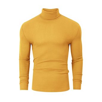 Men's Stretch Muscle Tshirts Turtleneck Long Sleeve Knit Tees Casual Slim Fit Basic Shirt Tops