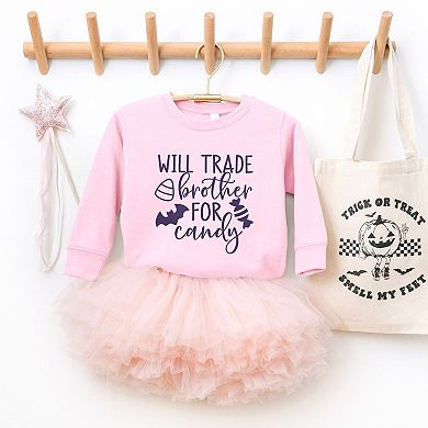 Will Trade Brother For Candy Raised Print Toddler Graphic Sweatshirt