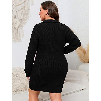Women Plus Size Long Sleeve Knit Stretchable Slim Sweater Bodycon Midi Pullover Sweater Dress