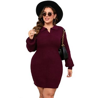 Women Plus Size Long Sleeve Knit Stretchable Slim Sweater Bodycon Midi Pullover Sweater Dress