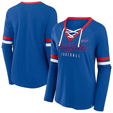Women's Fanatics Royal Buffalo Bills Plus Size Lace-Up V-Neck Long Sleeve T-Shirt