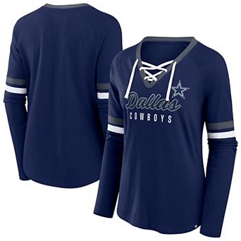 Women's Fanatics Navy Dallas Cowboys Plus Size Lace-Up V-Neck Long Sleeve T-Shirt