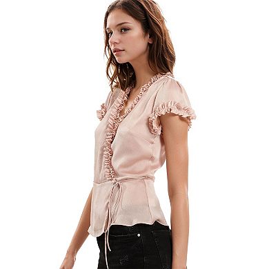 Women's Ruffle Trim Wrap Blouse