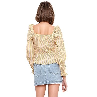 Smocked Cuff Button Front Peplum Blouse